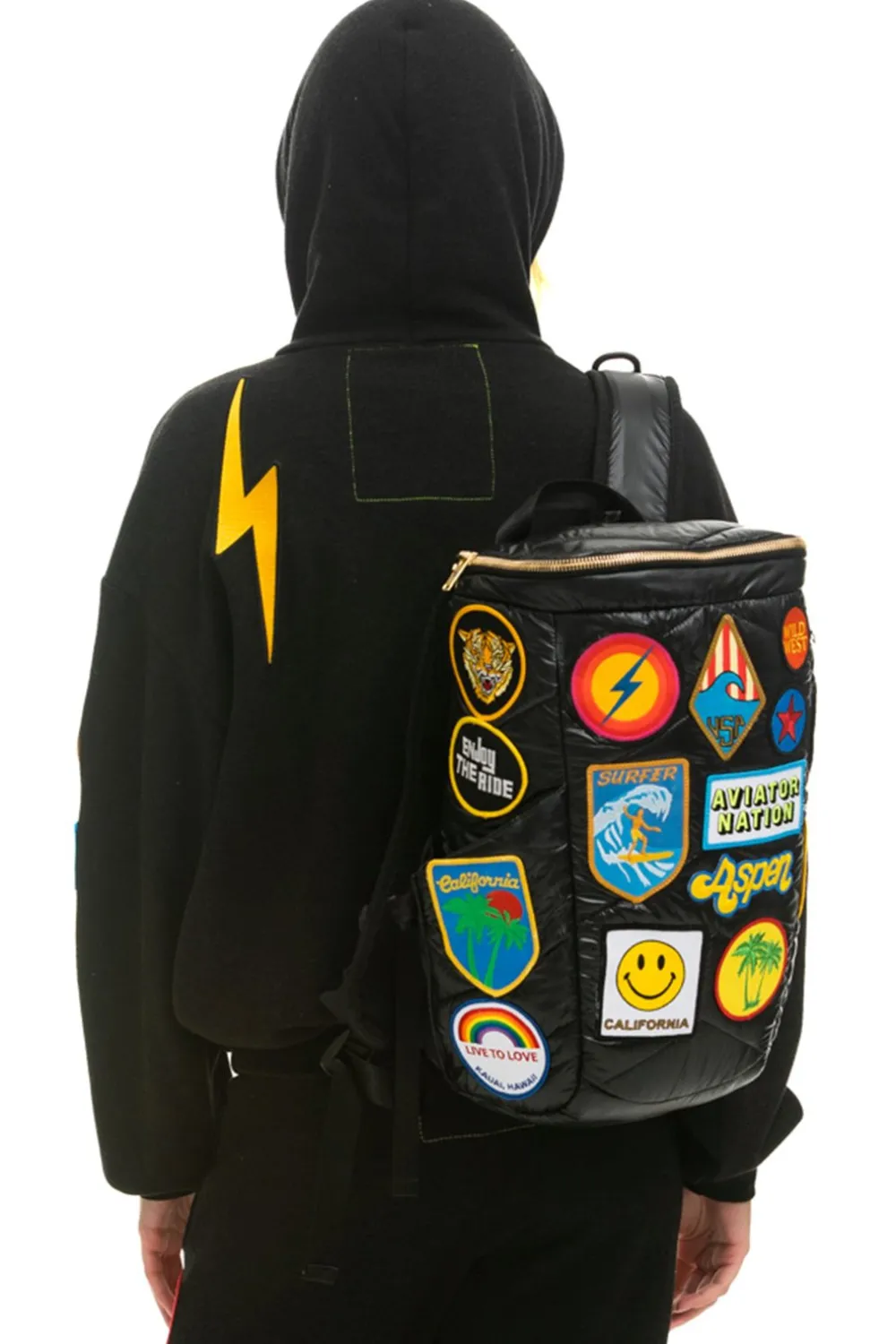 Backpacks | Backpacks | Aviator Nation VINTAGE PATCH PUFFER BACKPACK - BLACK GLOSSY BLACKGLOSSY
