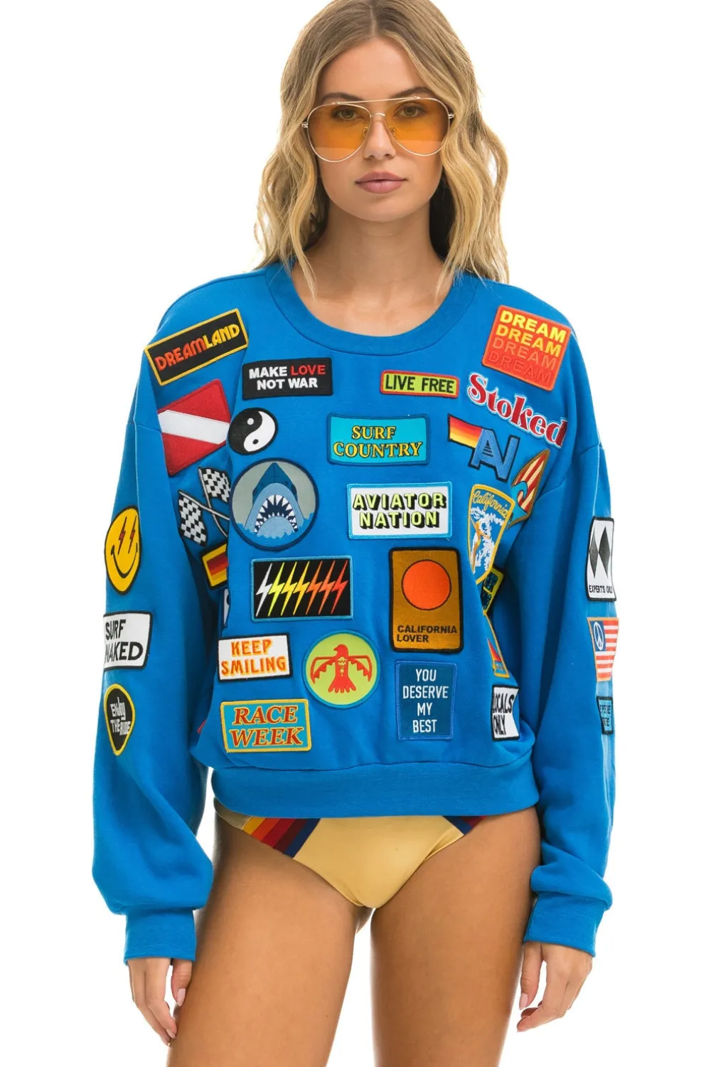Sweatshirts | Sweatshirts | Aviator Nation VINTAGE PATCH RELAXED CREW SWEATSHIRT - OCEAN