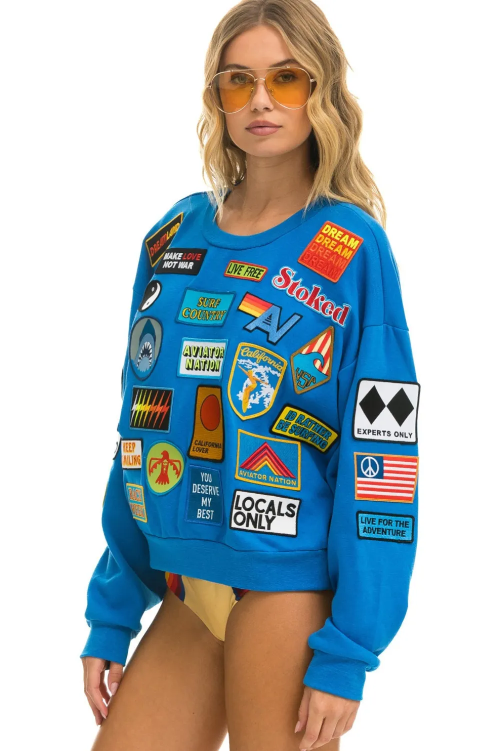 Sweatshirts | Sweatshirts | Aviator Nation VINTAGE PATCH RELAXED CREW SWEATSHIRT - OCEAN