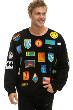 Sweatshirts | Sweatshirts | Aviator Nation VINTAGE PATCH RELAXED CREW SWEATSHIRT - BLACK