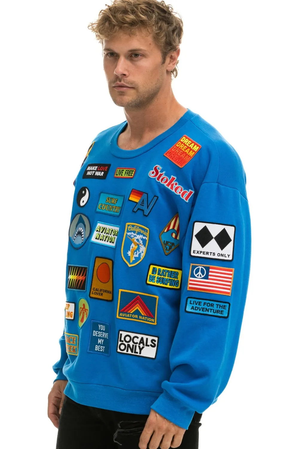 Sweatshirts | Sweatshirts | Aviator Nation VINTAGE PATCH RELAXED CREW SWEATSHIRT - OCEAN