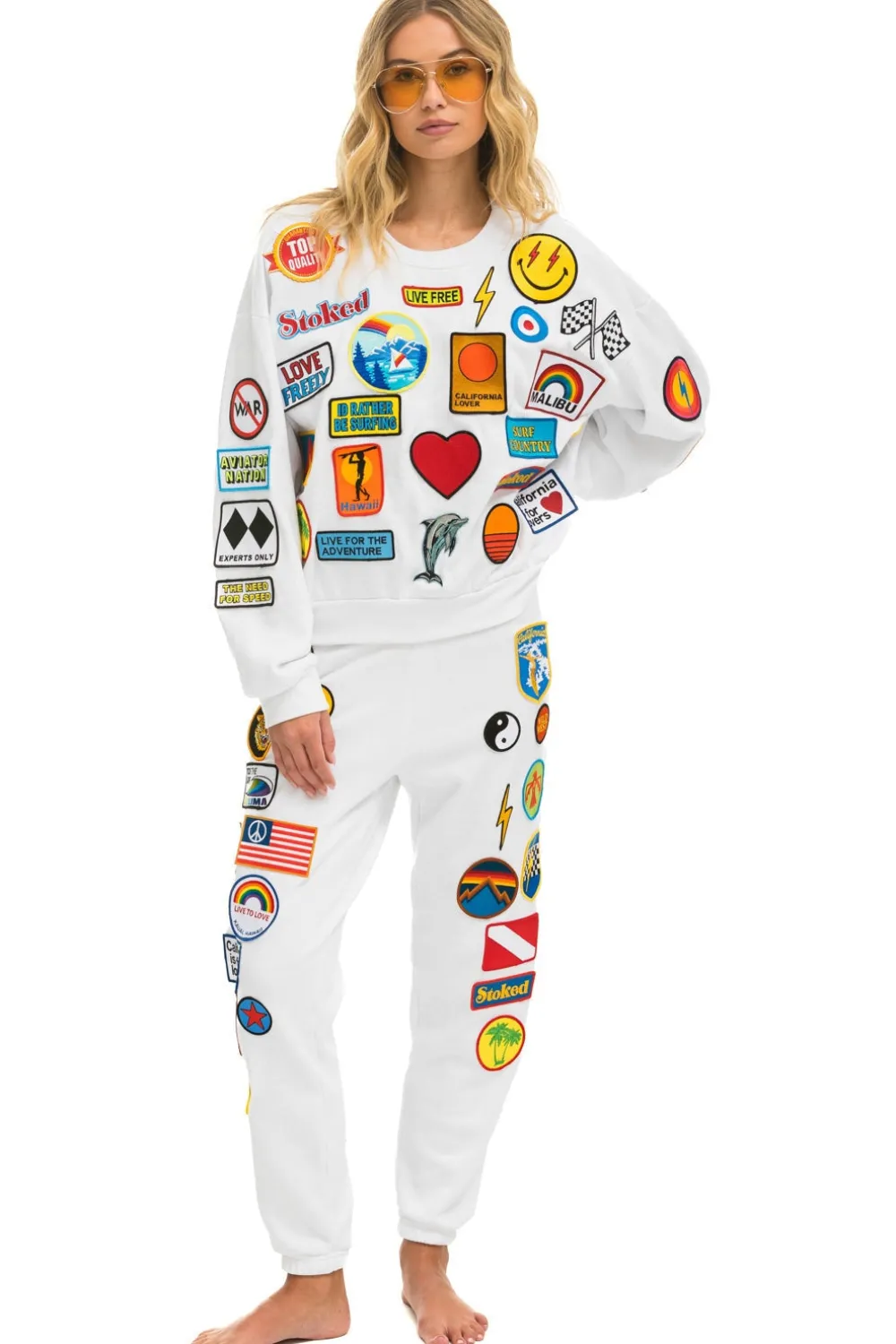 Sweatshirts | Sweatshirts | Aviator Nation VINTAGE PATCH RELAXED CREW SWEATSHIRT - WHITE