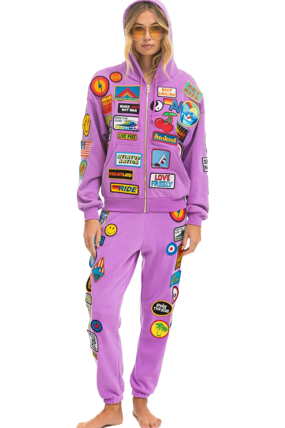 Sweatpants | Aviator Nation VINTAGE PATCH SWEATPANTS - NEON PURPLE NEONPURPLE