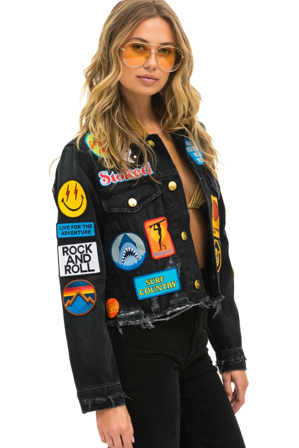 Denim | Denim | Aviator Nation VINTAGE PATCH UNISEX CROP DENIM JACKET - VINTAGE BLACK VINTAGEBLACK