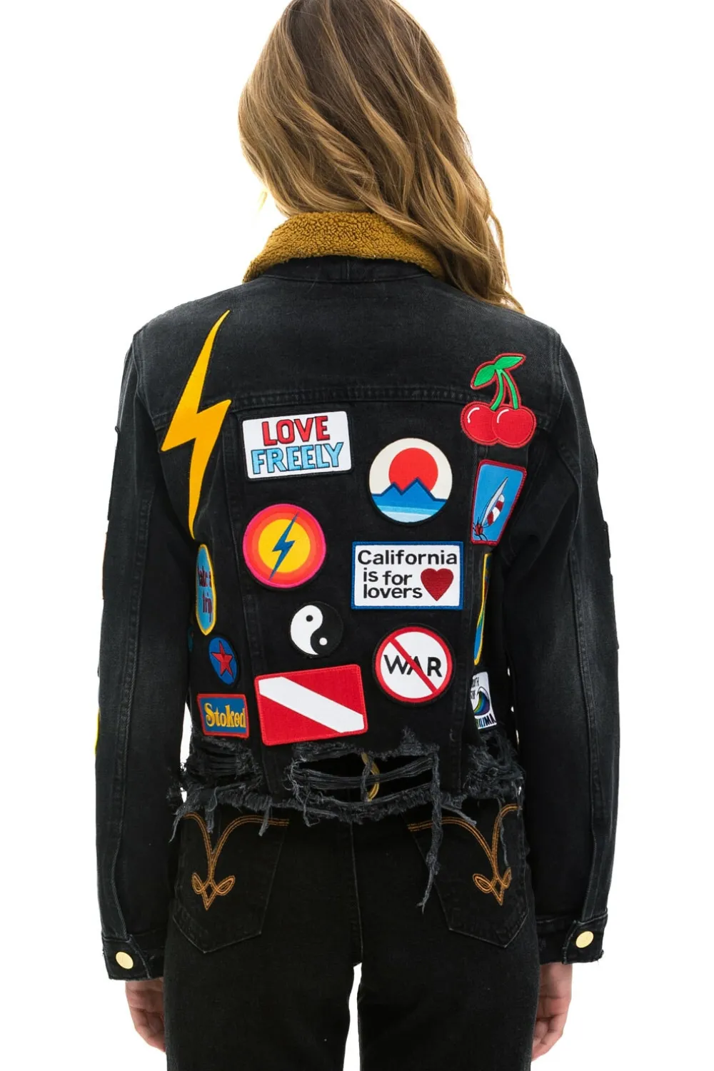 Denim | Denim | Aviator Nation VINTAGE PATCH UNISEX CROP DENIM JACKET - VINTAGE BLACK VINTAGEBLACK