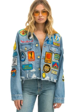 Denim | Denim | Aviator Nation VINTAGE PATCH UNISEX CROP DENIM JACKET - SUPER LIGHT SUPERLIGHT