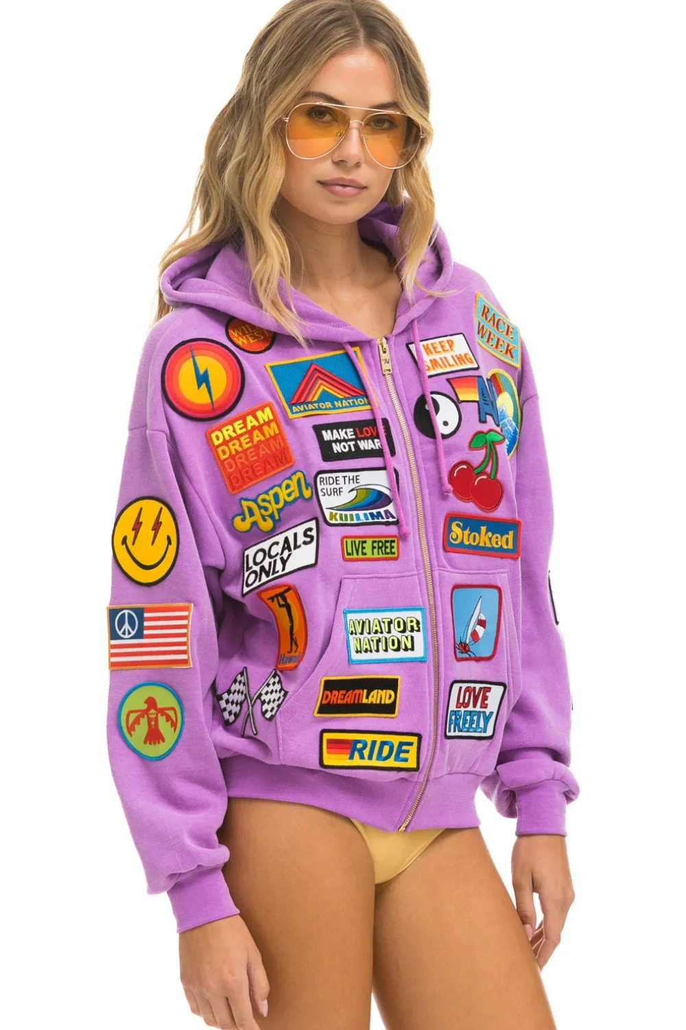 Hoodies | Hoodies | Aviator Nation VINTAGE PATCH ZIP HOODIE RELAXED - NEON PURPLE NEONPURPLE