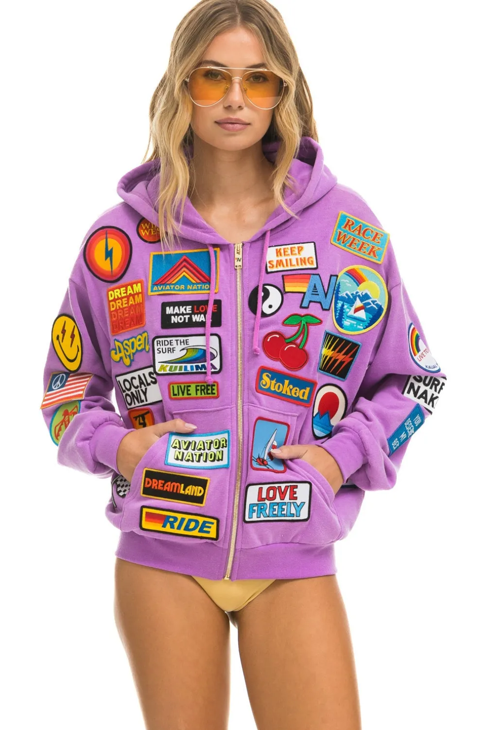 Hoodies | Hoodies | Aviator Nation VINTAGE PATCH ZIP HOODIE RELAXED - NEON PURPLE NEONPURPLE