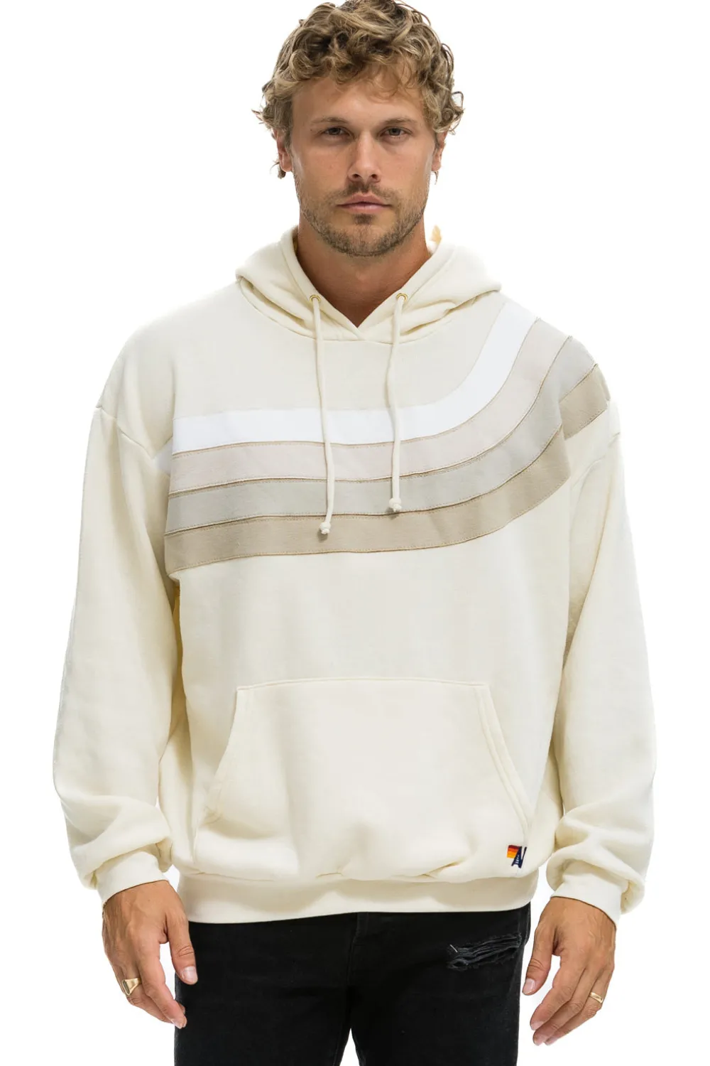 Hoodies | Hoodies | Aviator Nation WAVE STRIPE 4 PULLOVER HOODIE RELAXED - VINTAGE WHITE // VINTAGE WHITE VINTAGEWHITE//VINTAGEWHITE