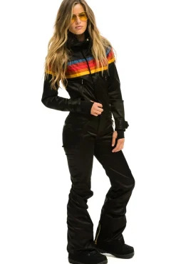 Powder Suits | Aviator Nation WOMEN'S 5 STRIPE SATIN POWDER SUIT - BLACK