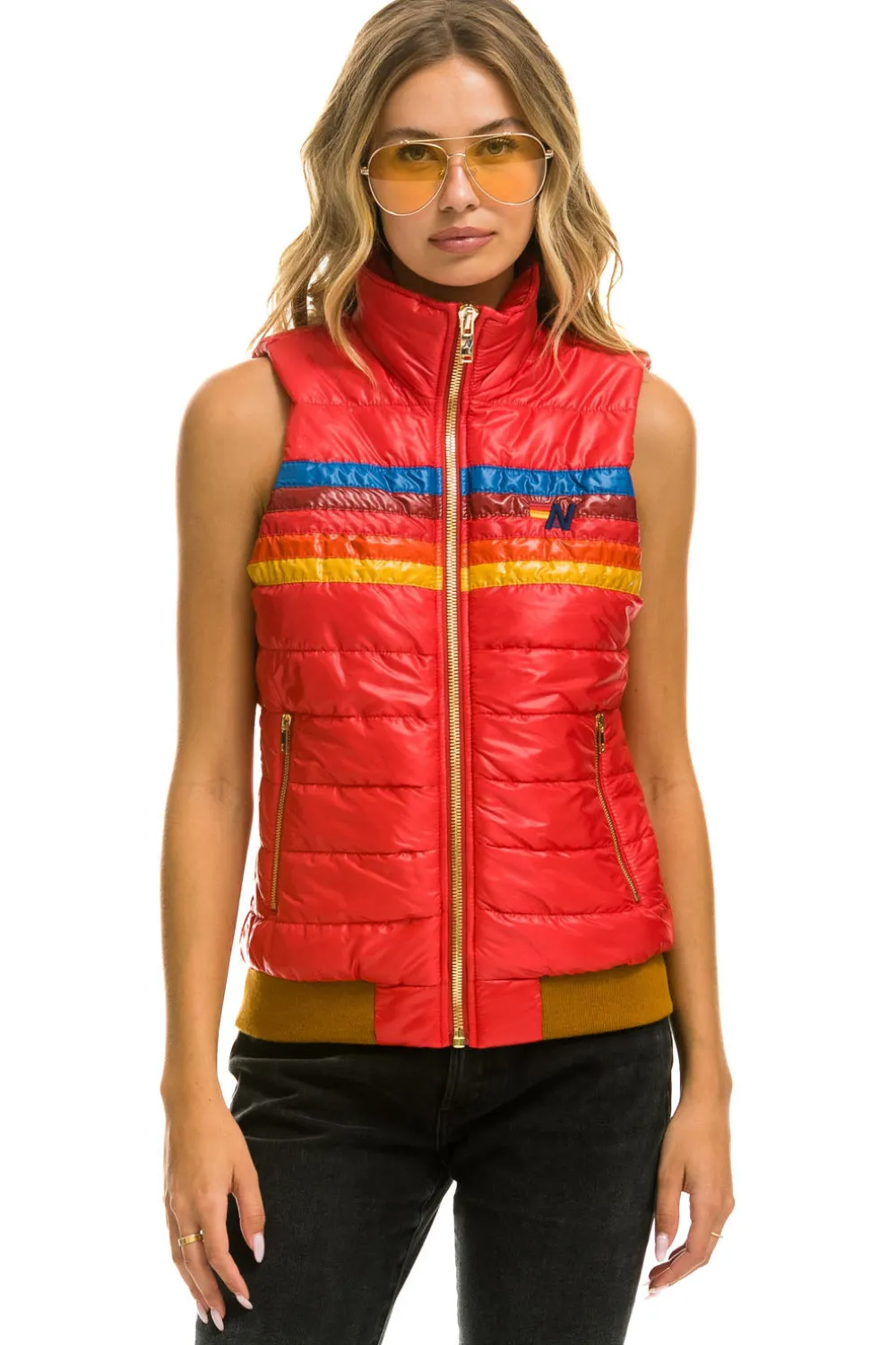 Vests | Aviator Nation WOMEN'S 5 STRIPE VEST - GLOSSY CHERRY GLOSSYCHERRY