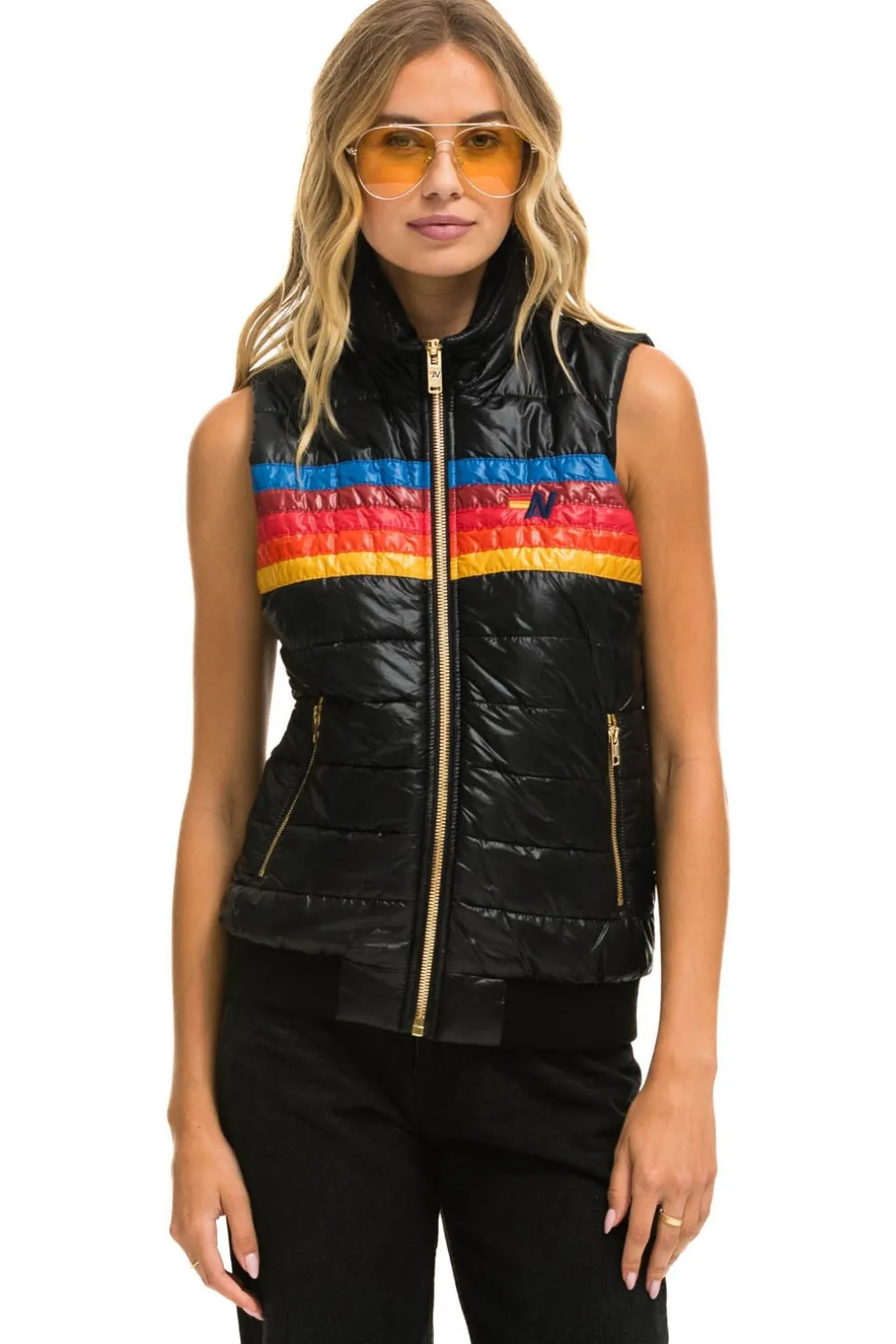 Vests | Aviator Nation WOMEN'S 5 STRIPE VEST - GLOSSY BLACK GLOSSYBLACK