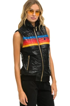 Vests | Aviator Nation WOMEN'S 5 STRIPE VEST - GLOSSY BLACK GLOSSYBLACK