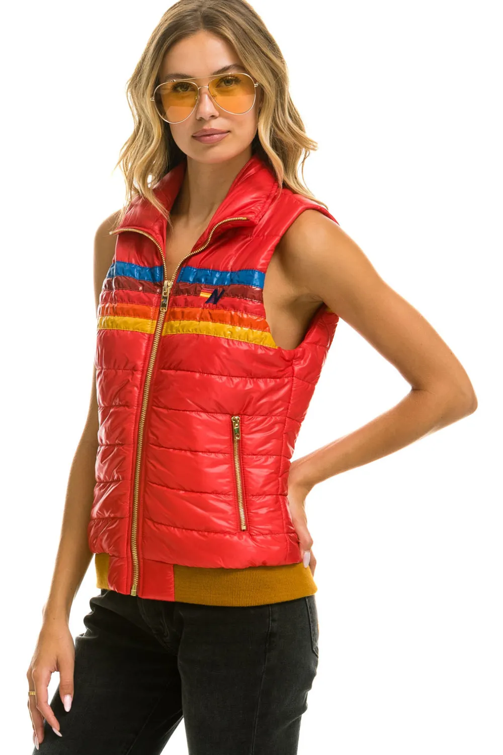 Vests | Aviator Nation WOMEN'S 5 STRIPE VEST - GLOSSY CHERRY GLOSSYCHERRY