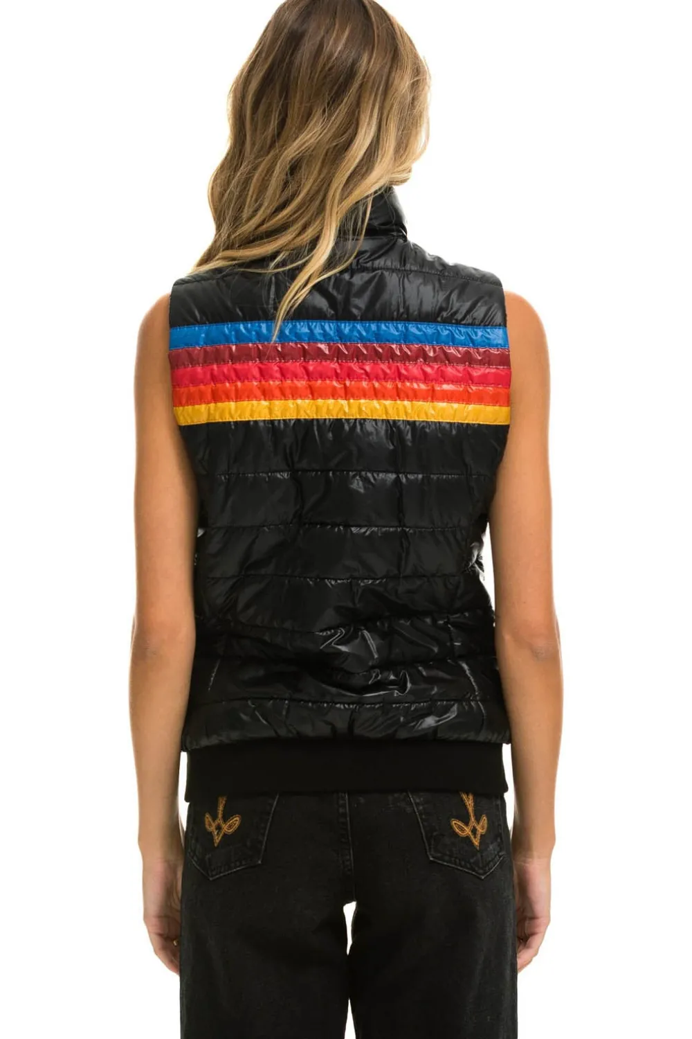 Vests | Aviator Nation WOMEN'S 5 STRIPE VEST - GLOSSY BLACK GLOSSYBLACK