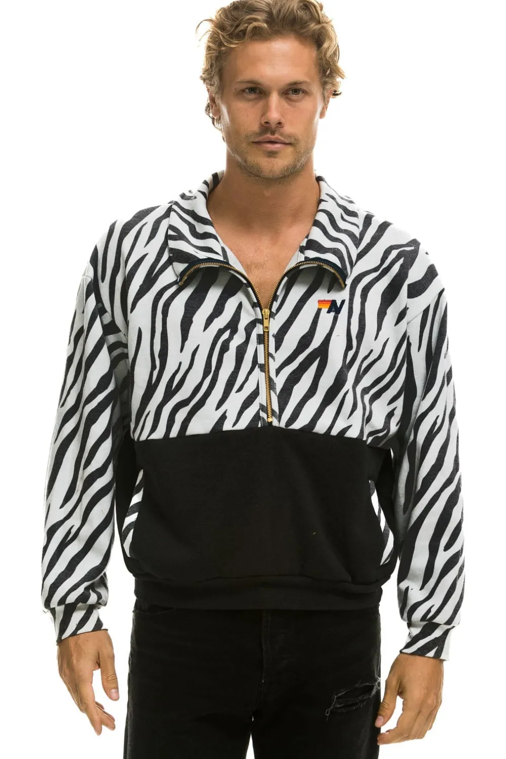 Sweatshirts | Aviator Nation FLEECE UNISEX HALF ZIP COLOR BLOCK JACKET - ZEBRA