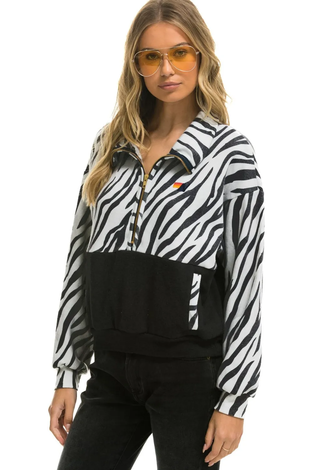 Sweatshirts | Aviator Nation FLEECE UNISEX HALF ZIP COLOR BLOCK JACKET - ZEBRA