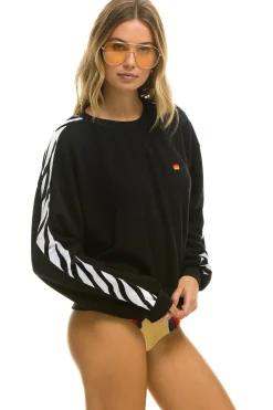 Sweatshirts | Sweatshirts | Aviator Nation ZEBRA STRIPE RELAXED FIT CREW SWEATSHIRT - BLACK // ZEBRA BLACK//ZEBRA